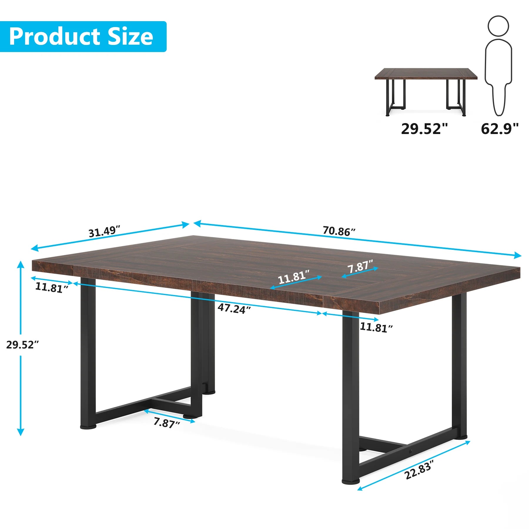 Dining Table Kitchen Table for 6 - Industrial Rectangular Table with Steel Legs and Metal Frame, Farmhouse Kitchen Table ShopOnlyDeal