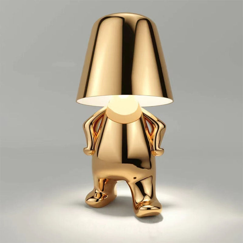 Golden Man Table Lamp Resin Led Night Light Coffee Bar Bedroom Room Decor Cartoon Thinker Lamps Children's Day Gift Italy Little ShopOnlyDeal