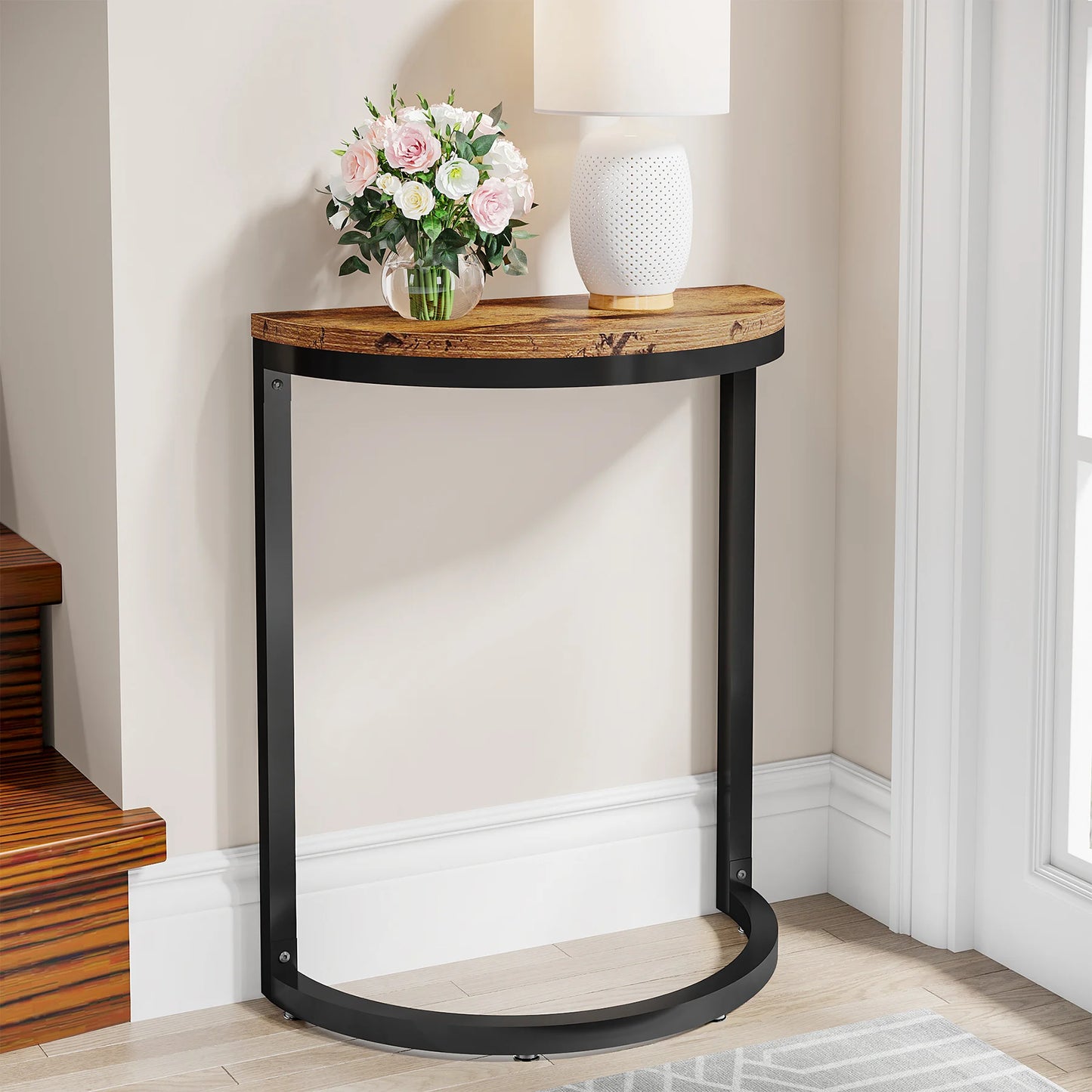 End Table Half Round Narrow Side Table with Metal Frame ShopOnlyDeal