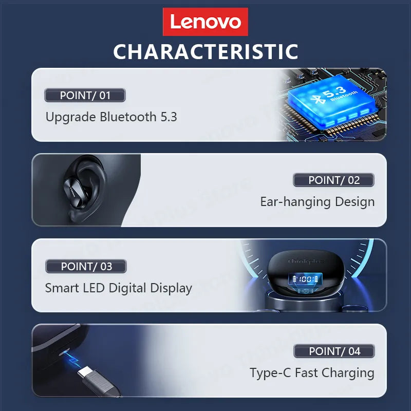 New Lenovo LP75 TWS Sports Earphones Bluetooth 5.3 Wireless Headphones Waterproof HiFi Stereo Noise Reduction Earbuds with Mics ShopOnlyDeal