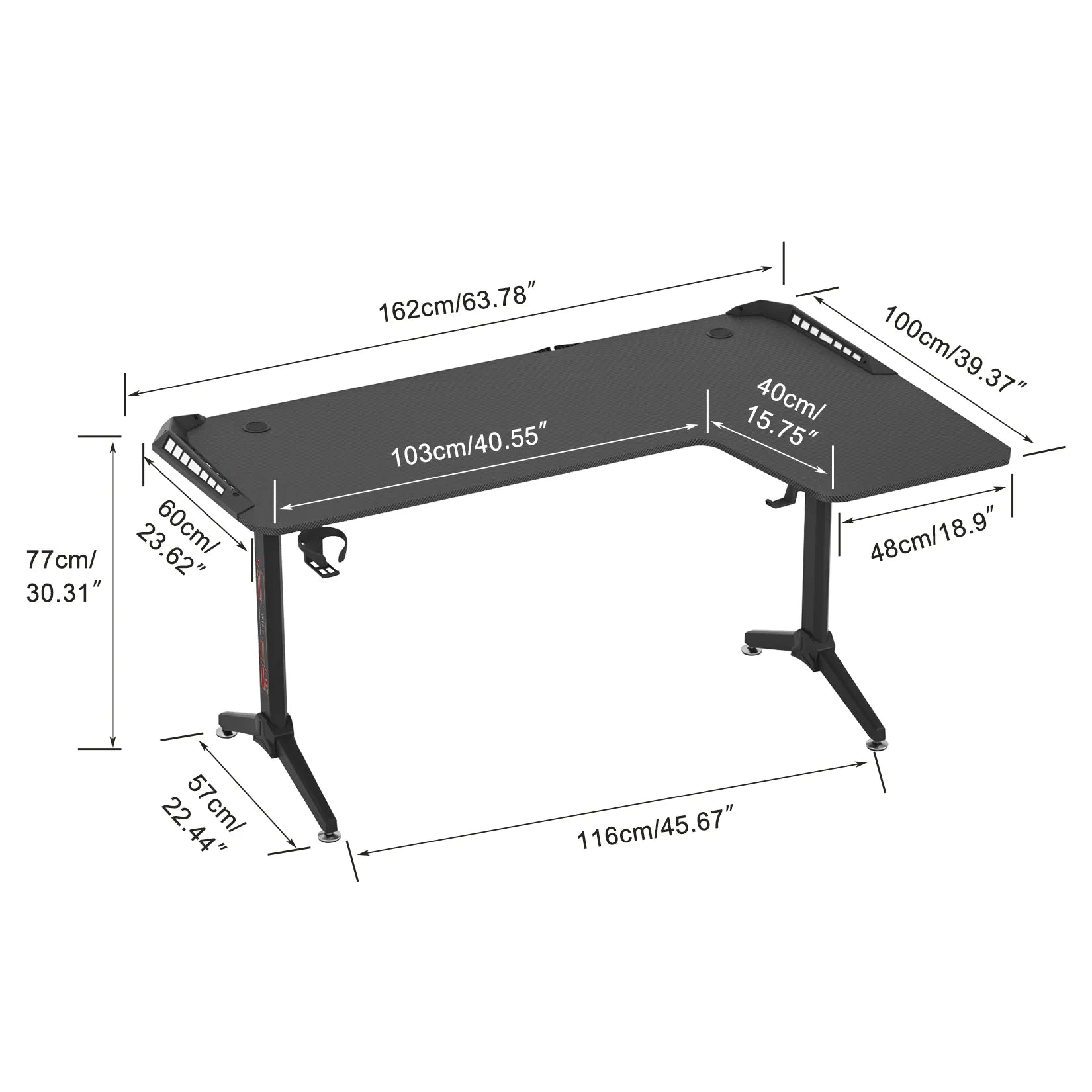 Large Standing Desk L Shaped, 60 Inch Gaming Desk, Rising Sit Stand Up Corner Desk with RGB LED Lights for Computer Home Office ShopOnlyDeal