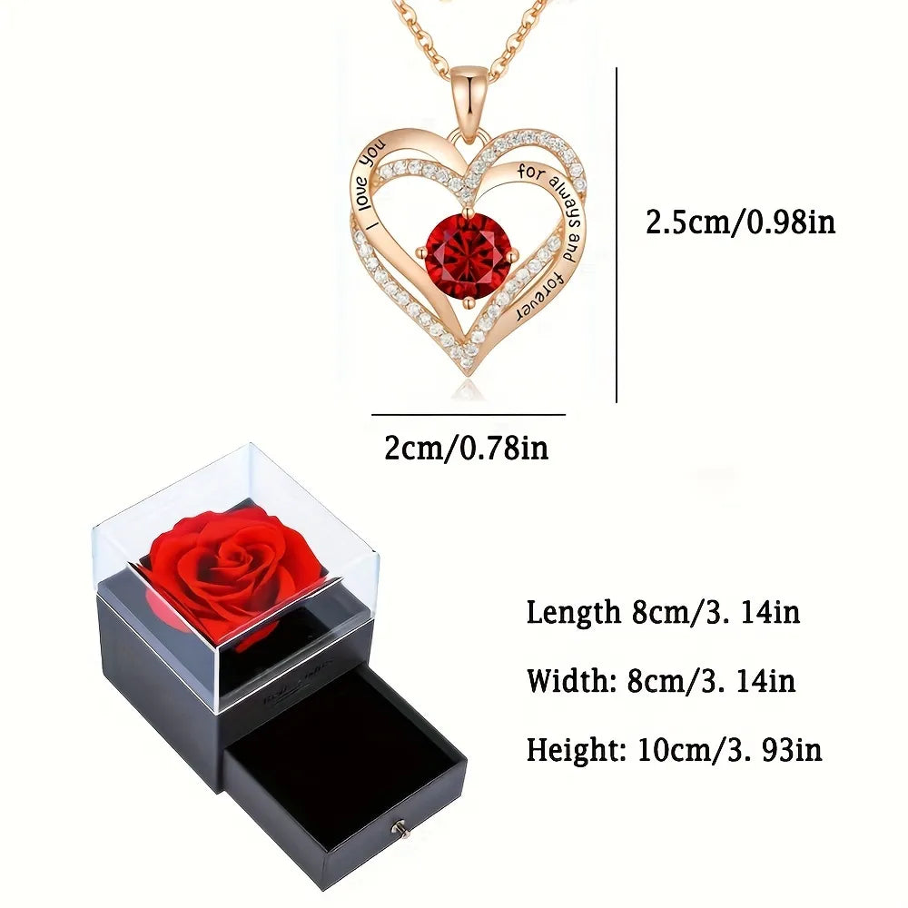 Luxury Red Zircon Pendant Necklaces - Rose Flower Gift Box for Girlfriend, Women's 'I Love You' Gifts, 2023 Trendy Wedding Jewelry 💍🌹💖 ShopOnlyDeal