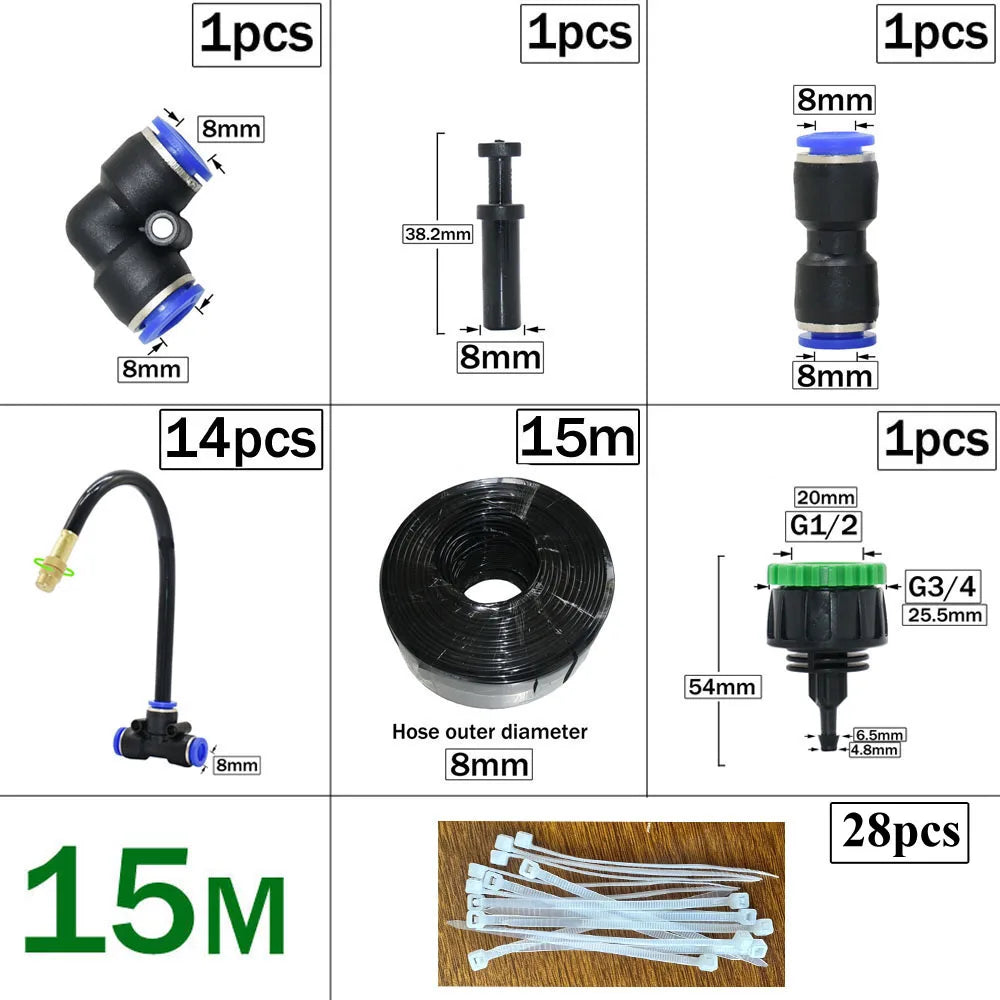 Outdoor Misting Cooling System DIY Garden Irrigation Watering 8mm Brass Atomizer Nozzles Connector Kit for Patio Greenhouse ShopOnlyDeal