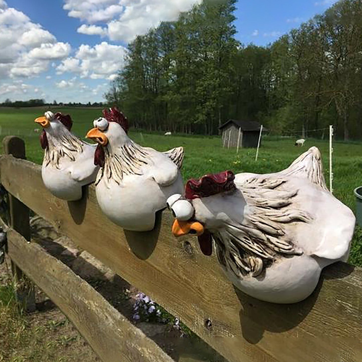 Chicken Fence Decor Resin Statues Home Garden Farm Yard Decorations Chicken Hen Sculpture Art Craft Courtyard Housewarming Funny Animals Farm Decoration ShopOnlyDeal