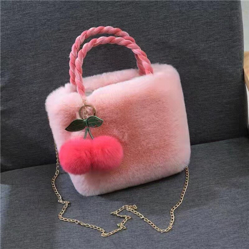 Handbag Female Girls Faux Fur Bags Sweet Girl Cross Body Money Clutch Hairy Bag Kawaii Elegant Korean Style Ins All-match ShopOnlyDeal