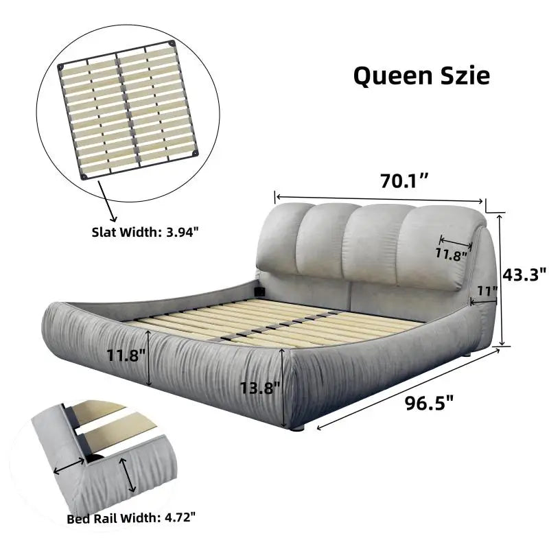 Queen/King Size Upholstered Platform Bed with Oversized Padded Backrest - Versatile Bedroom Floor Bed for Double, Single, Adult, and Junior ShopOnlyDeal