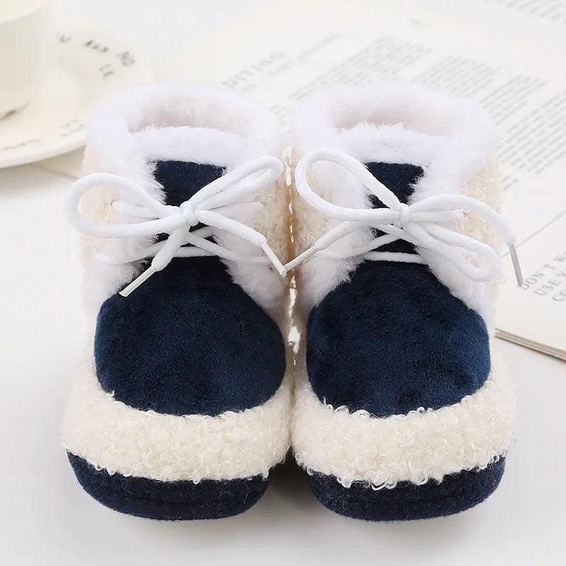 Korean Style Patchwork Plush Baby Shoes - Soft Sole, Cotton Padded, Lace-up Snow Boots for Adorable Boys and Girls 0-18M ShopOnlyDeal