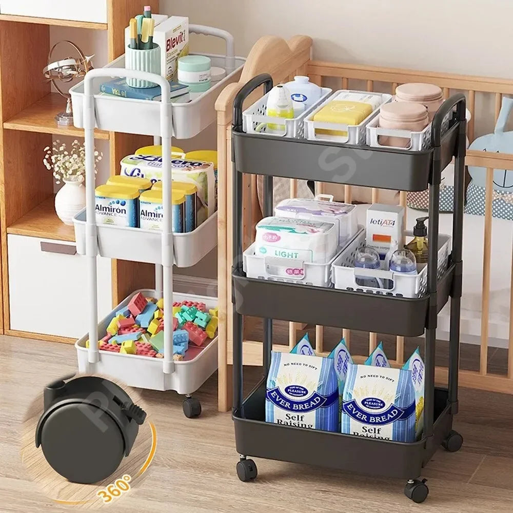 Mobile Storage Rack Trolley Kitchen Bathroom Bedroom Multi Storey Snacks Storage Rack with Wheels Organizer Home Accessories ShopOnlyDeal