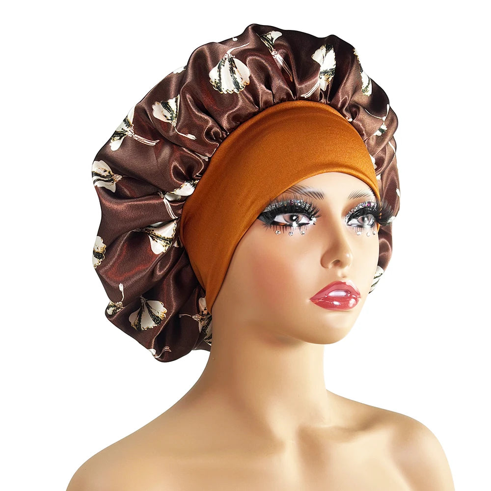 Women Satin Bonnet Cap Silky Big Bonnet for Women Floral Printing Sleep Cap Design Boneet's ShopOnlyDeal