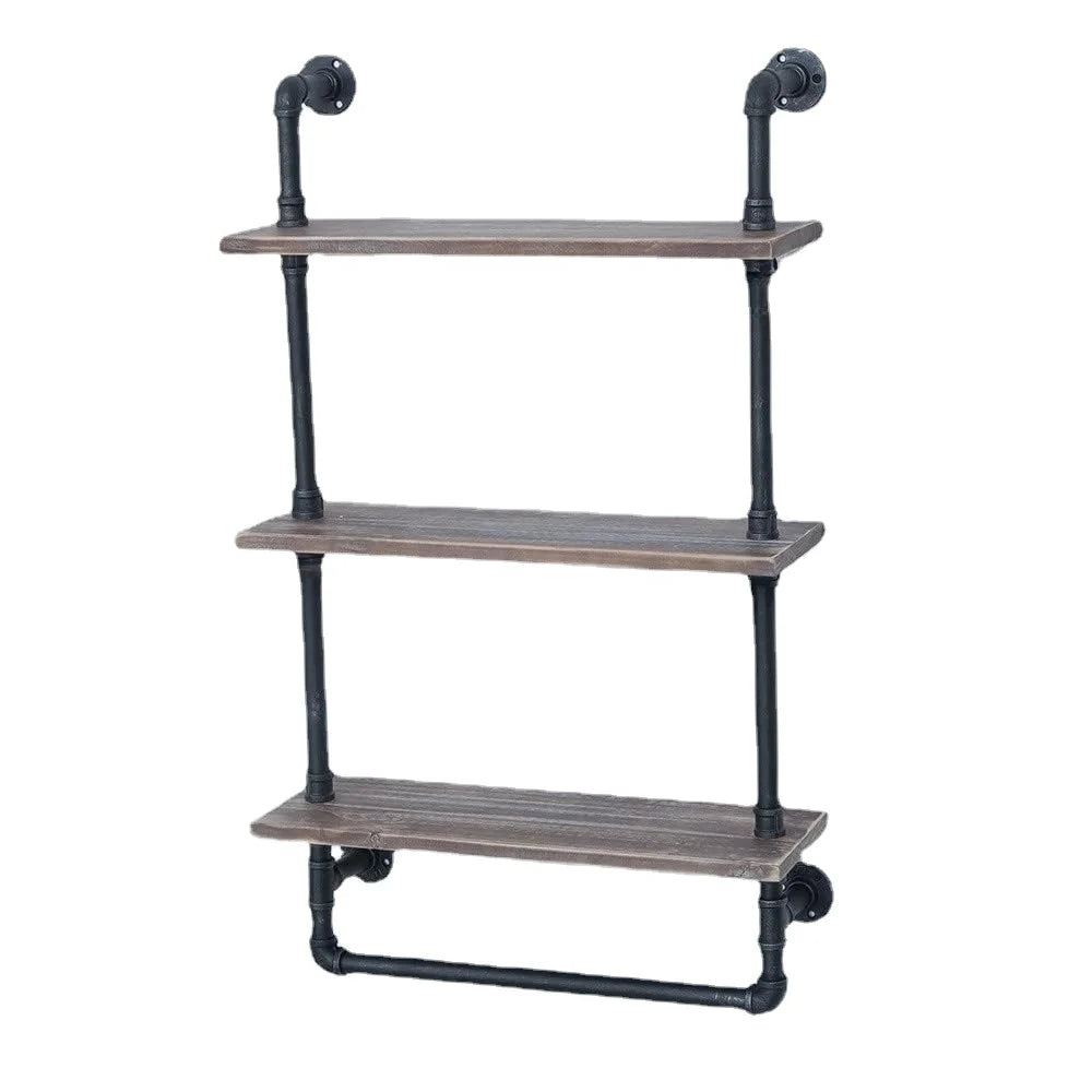 Industrial Wood Bathroom Shelf Over Toilet with Towel Bar | 24in Pipe Shelves | Wall Mounted Shower Organizer ShopOnlyDeal