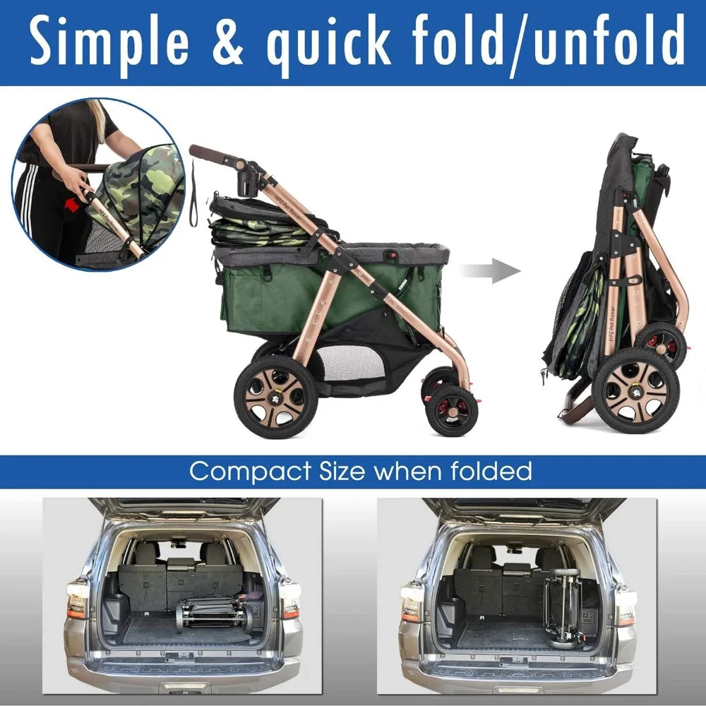 Pet Rover Titan-HD Premium Super-Sized Pet Stroller | SUV Travel Carriage with Access Ramp | 100Lbs Capacity in Green Camo ShopOnlyDeal