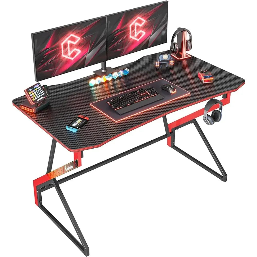 Simple Gaming Desk Z Shaped 40 inch Gamer Workstation, Home Computer Carbon Fiber Surface Gaming Desk PC Table ShopOnlyDeal