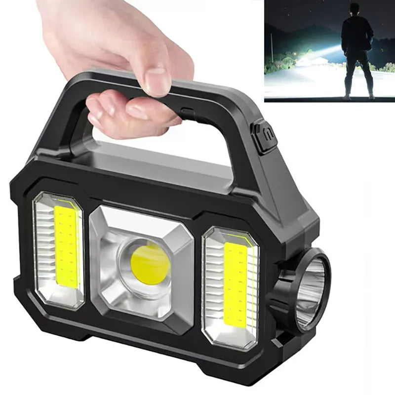 Solar Rechargeable Flashlight  Zoomable Waterproof  COB LED Torch Brightly Light Portable Powerful Lantern  for Camping ShopOnlyDeal