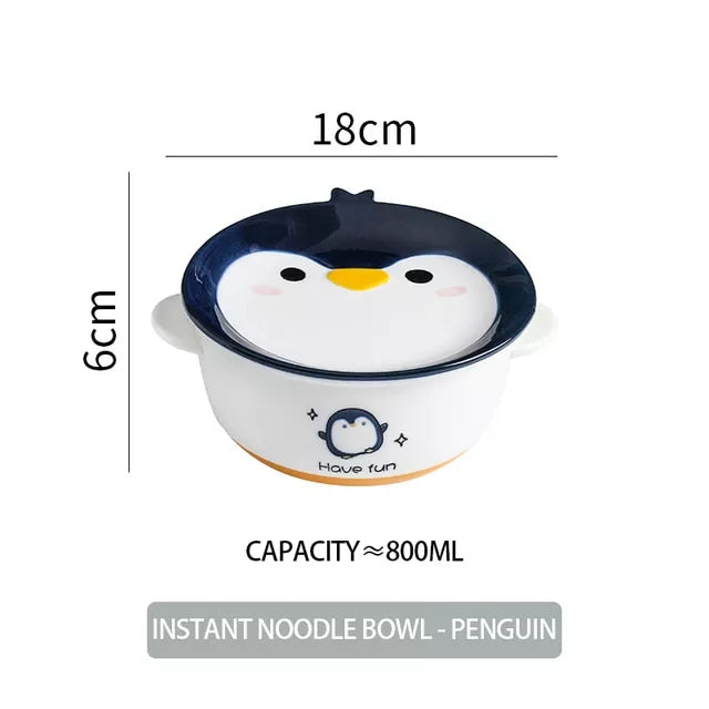 Ceramic Ramen Bowl with Lid Cute Instant Noodle Bowl Salad Rice Bowls Animal Kawaii Baby Bowl Child Cartoon Kitchen Tableware ShopOnlyDeal