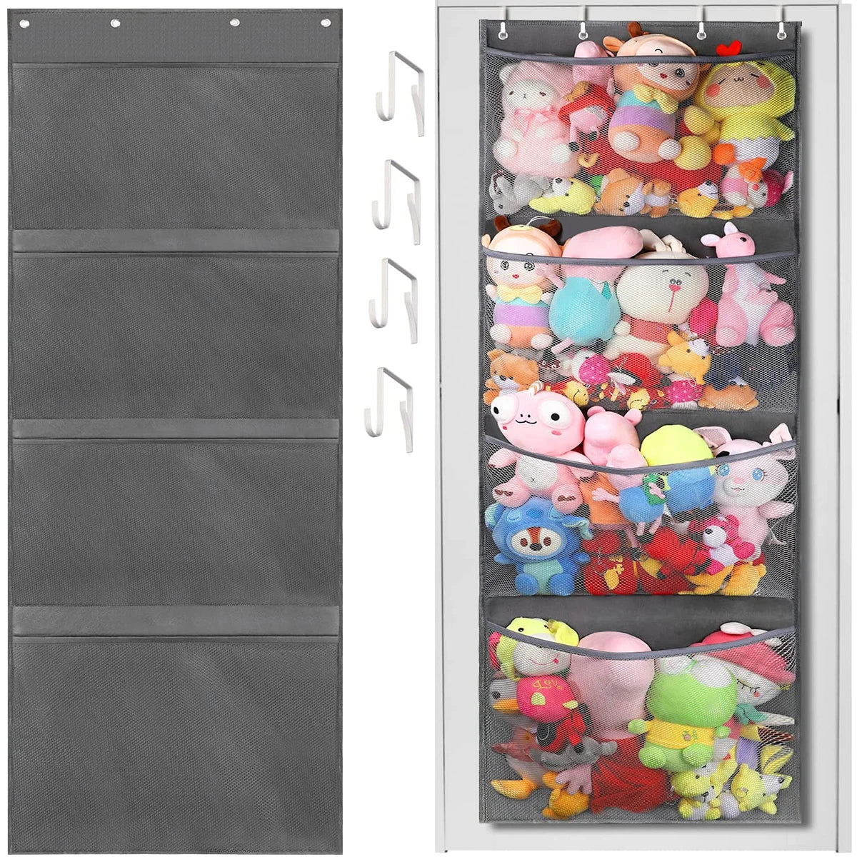 Over-The-Door Stuffed Storage Bag | Hanging Mesh Organizer with 4 Large Pockets | Plush Toy Storage for Kids ShopOnlyDeal