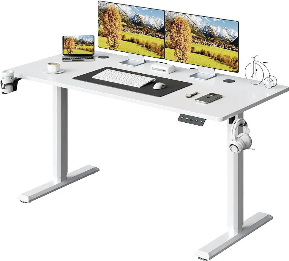 43x24 Inches Electric Standing Desk | Mobile PC Setup Desk | White Office Computer Table with Accessories ShopOnlyDeal