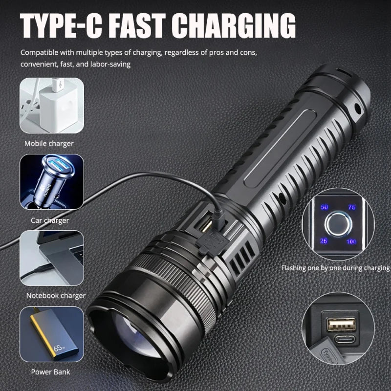 Built-in Battery Flash Light Emergency Spotlights 4km 10000LM 800W Most Powerful Led Flashlights Tactical 15000mah ShopOnlyDeal