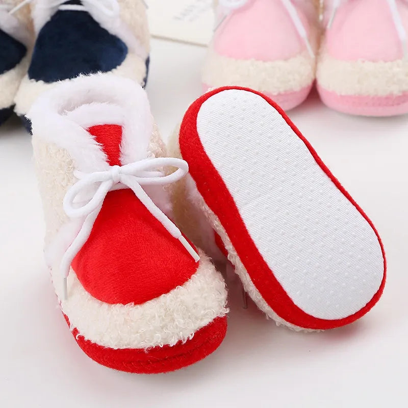 Korean Style Patchwork Plush Baby Shoes - Soft Sole, Cotton Padded, Lace-up Snow Boots for Adorable Boys and Girls 0-18M ShopOnlyDeal