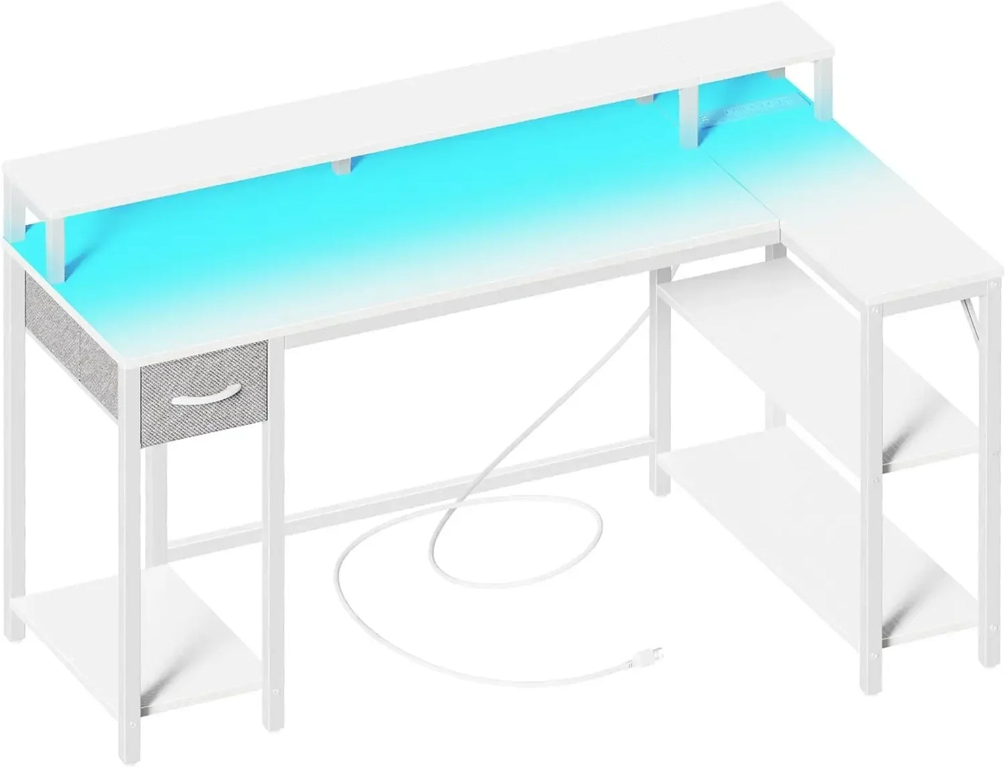 Ultimate Gaming and Workspace Fusion: L Shaped Gaming Desk with LED Lights, Power Outlets, Shelves, and Reversible Design - Your Versatile Home Office and Gaming Command Center ShopOnlyDeal