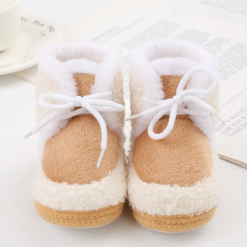 Korean Style Patchwork Plush Baby Shoes - Soft Sole, Cotton Padded, Lace-up Snow Boots for Adorable Boys and Girls 0-18M ShopOnlyDeal