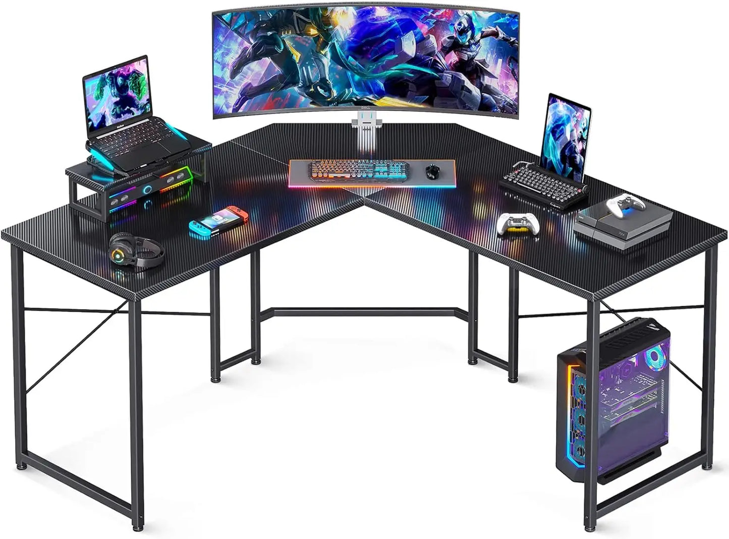 L Shaped Gaming Desk, 51 Inch Computer Desk with Monitor Stand, PC Gaming Desk, Corner Desk Table for Home Office ShopOnlyDeal