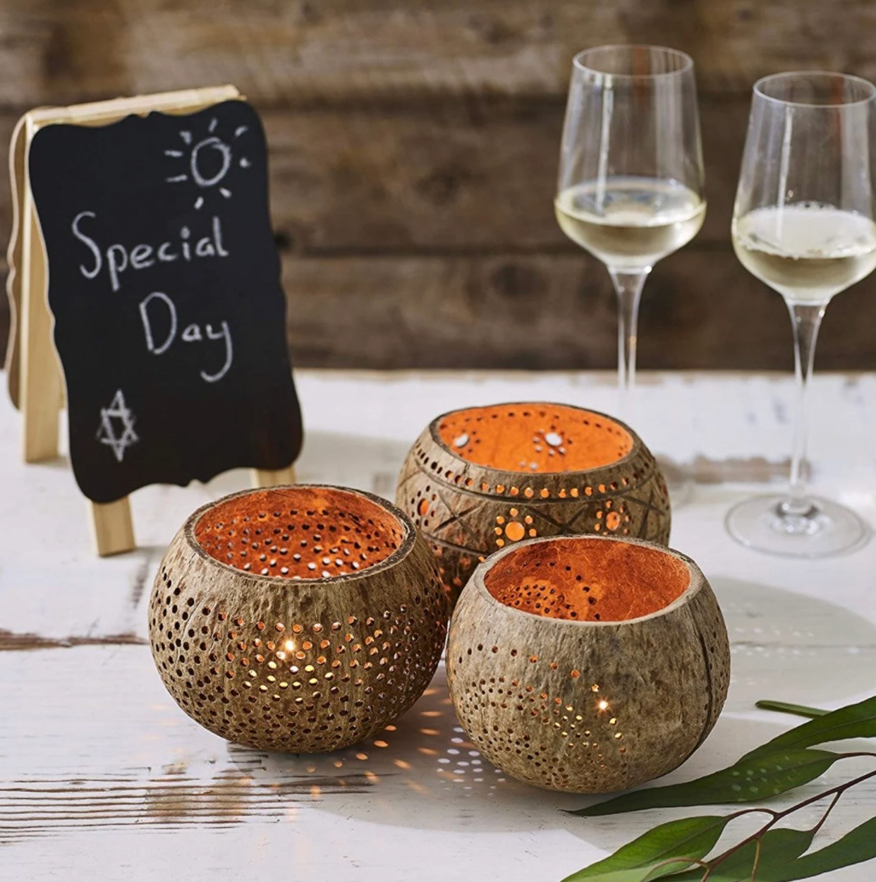 Candle Coconut Shell Bowl,Candle Holders,Handmade Coconut Shell Candle Holder for Tealight Small Pillar,Storage Bowl ShopOnlyDeal