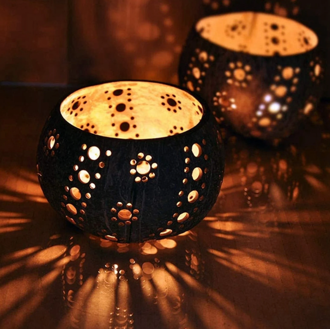 Candle Coconut Shell Bowl,Candle Holders,Handmade Coconut Shell Candle Holder for Tealight Small Pillar,Storage Bowl ShopOnlyDeal