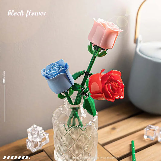 Rose building block assembly puzzle large particle plastic toy pure handmade girl's Valentine's Day gift ShopOnlyDeal