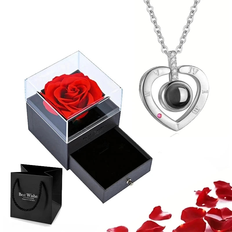 Projection Necklace Set with Rose Gift Box - 100 Languages 'I Love You' Heart Pendant Jewelry, 2023 Hot Sale Accessories, Perfect for Dropshipping 🌹💖🎁 ShopOnlyDeal