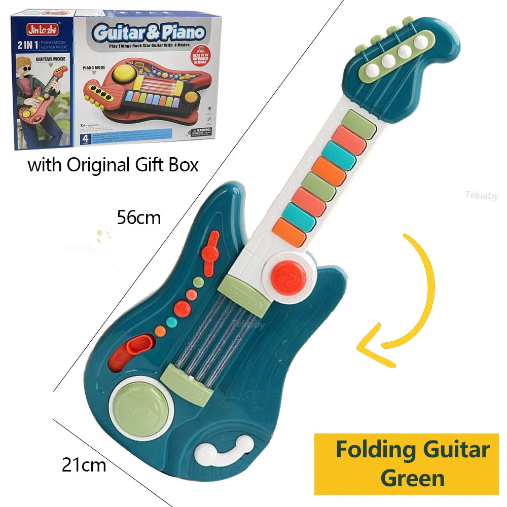 Kids Guitar Toy 2-in-1 Folding Musical Instrument | Electronic Piano | Brain-Training Educational Toys | Birthday Gift for Girls & Boys ShopOnlyDeal