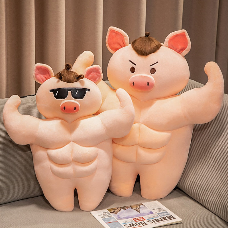 Fitness Muscle Pig Plush Toy Cool Fierce Man Muscle Pig Doll Soft Stuffed Animal Piggy Pillow Kids Birthday Gift for Boy 55/70cm ShopOnlyDeal
