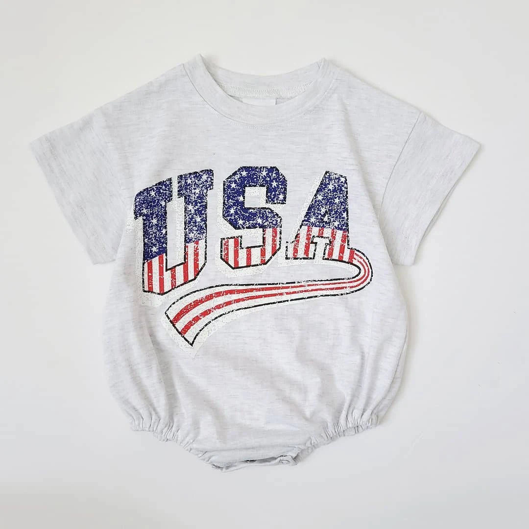 Baby Boys USA Print T-Shirt Romper | Newborn Bebe Short Sleeve Sweatshirt Onesie | Toddler Girls Romper 0-24M Jumpsuits | 2024 Summer Collection ShopOnlyDeal