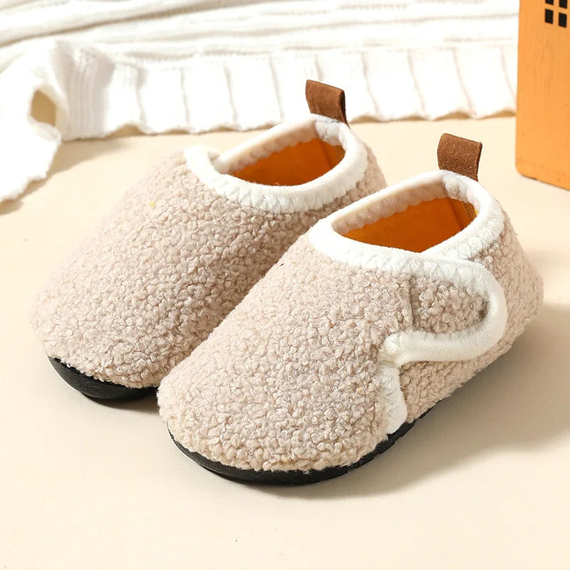 Children Cotton Slippers Solid Warm Kids Winter Home Shoes Boys Girls Plush Floor Shoes Indoor Soft Sole Anti-slip Cotton Shoes ShopOnlyDeal