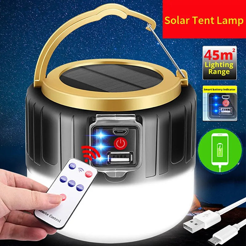 Outdoor Solar LED Camping Lights USB Rechargeable Tent Portable Lanterns Emergency Lights For Fishing Barbecue Camping Lighting ShopOnlyDeal