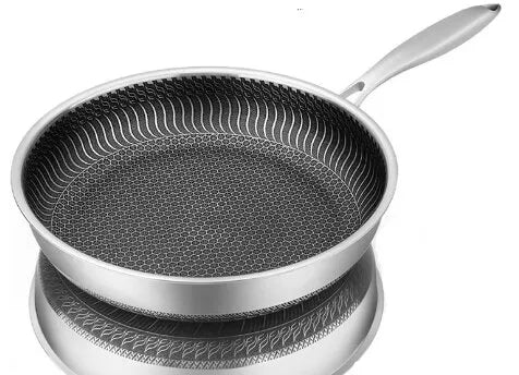 Whole Body Tri-Ply Stainless Steel Frying Pan 316 Stainless Steel Wok Pan Double-sided Honeycomb Skillet Suitable for All Stove ShopOnlyDeal