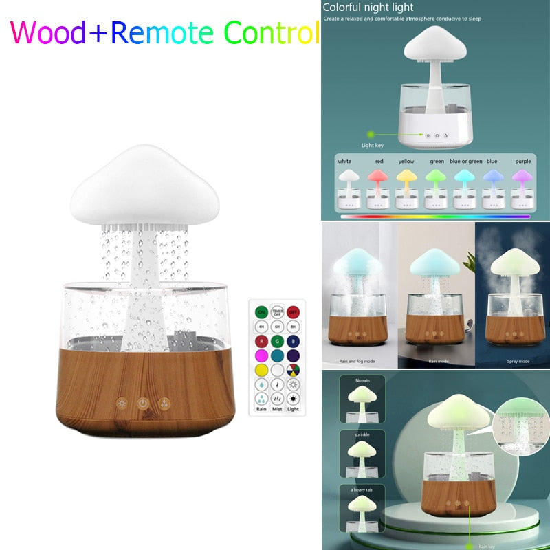 NEW Remote Control Mushroom Rain Air Humidifier Electric Aroma Diffuser Rain Cloud Smell Distributor Relax Calming Water Drops Sounds Night Lights ShopOnlyDeal