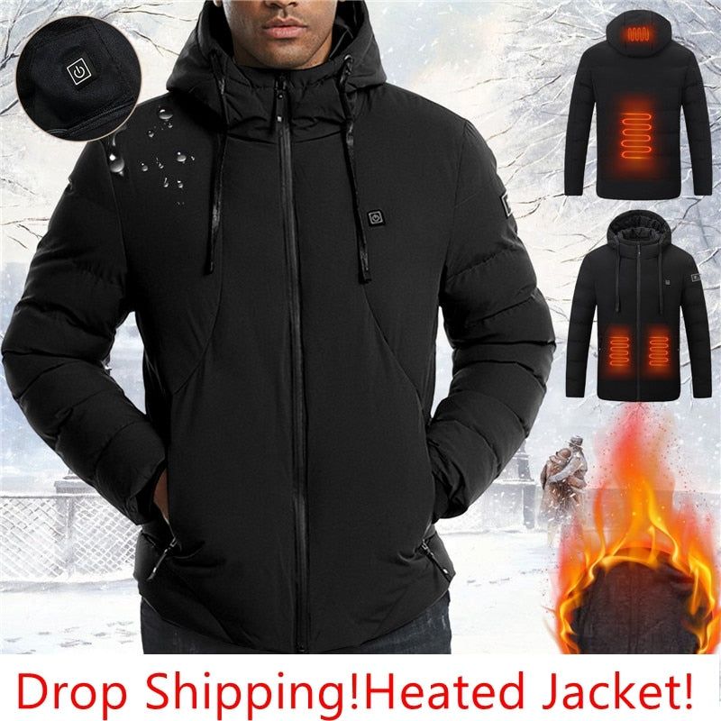 Heated Jacket For Man USB Winter Outdoor Electric Heating Jackets Warm Sports Thermal Coat Clothing Heatable Cotton Coat Battery ShopOnlyDeal