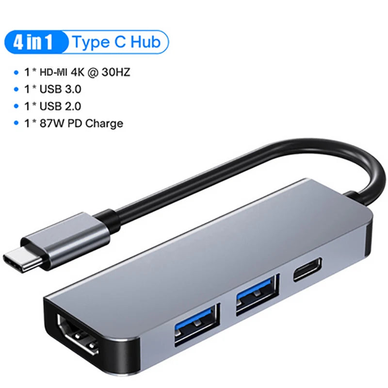 USB C HUB 4K 30Hz Type C to HDMI-compatible PD 87W USB Splitter USB Adapter For Macbook Air Pro USB3.0 HUB TF SD Multi Converter ShopOnlyDeal