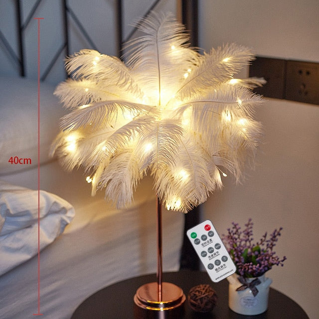 Feather Lamp Home Decoration Bedroom LED Night Light iHotel ns Girl Heart Bedside Lamp Modern Wedding Decoration Small Lantern Festive Gift ShopOnlyDeal