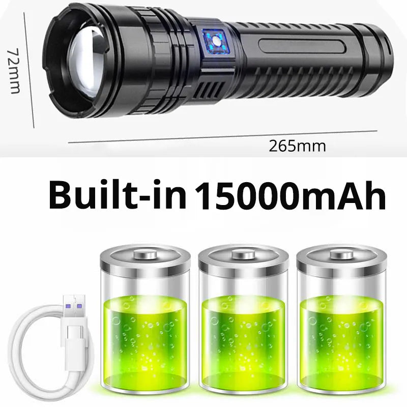 Built-in Battery Flash Light Emergency Spotlights 4km 10000LM 800W Most Powerful Led Flashlights Tactical 15000mah ShopOnlyDeal