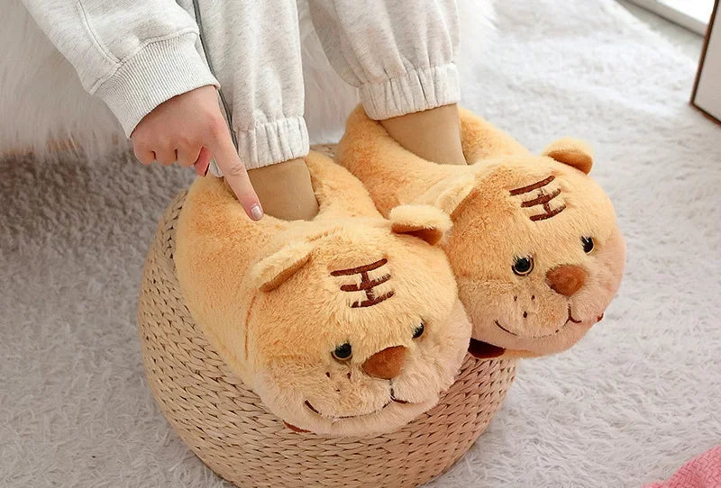 Maogu Tiger Dog Pig Plush Home Female Indoor Comfortable Warm Thick Bottom Winter Chunky Slippers Christmas Elk Cotton Shoes ShopOnlyDeal