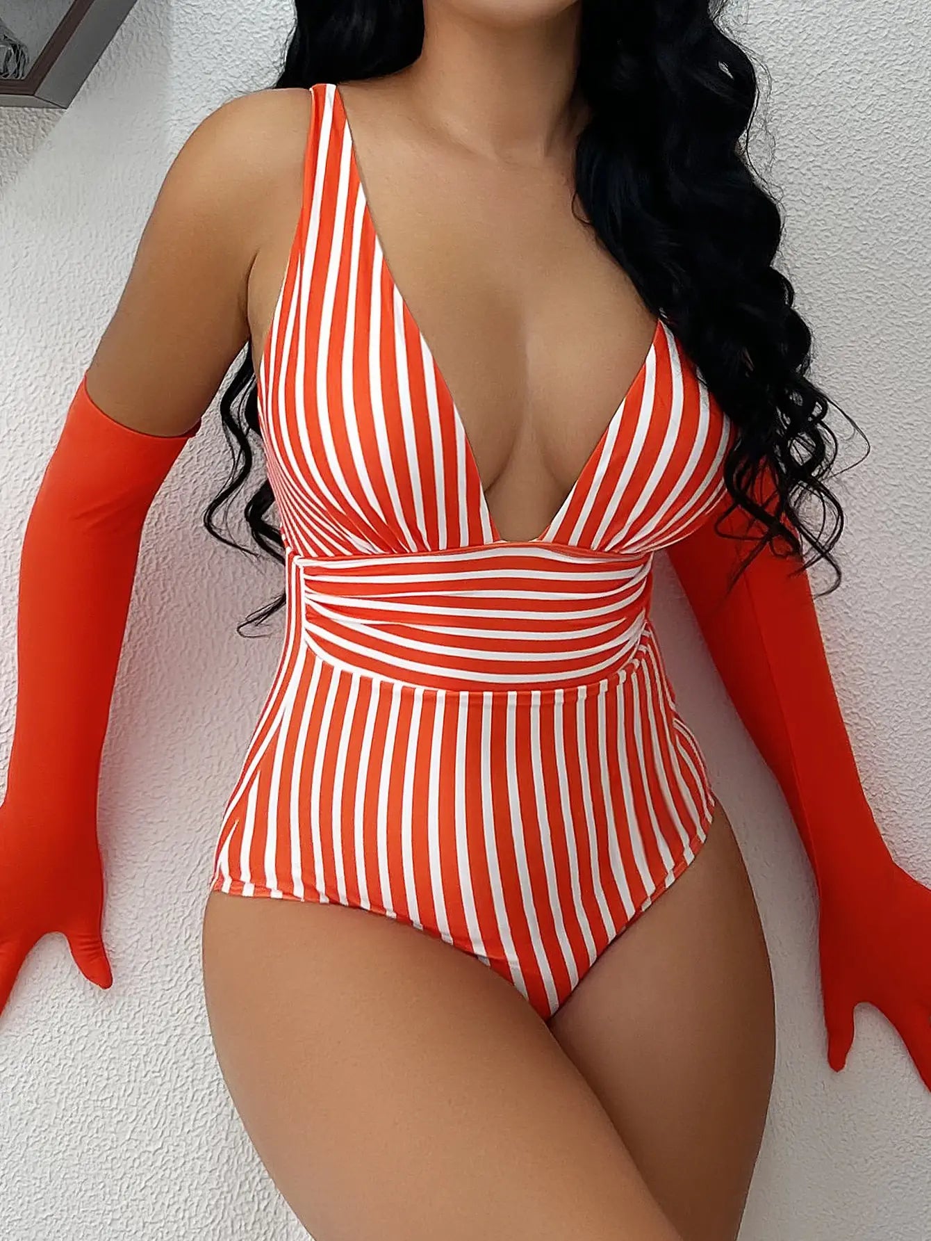 Striped One Piece Swimsuit Vintage Swimwear Women V-neck Bathing Swimming Suit Female Summer Beachwear Bodysuit ShopOnlyDeal