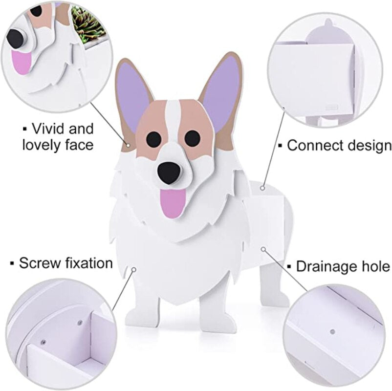 Corgi Dog Planter Garden Flower Pot Dog Shape Planter Schnauzer Bulldog Poodle Corgi Yorkshire Vase Pots DIY PVC Flower Planters Garden Home Decor ShopOnlyDeal