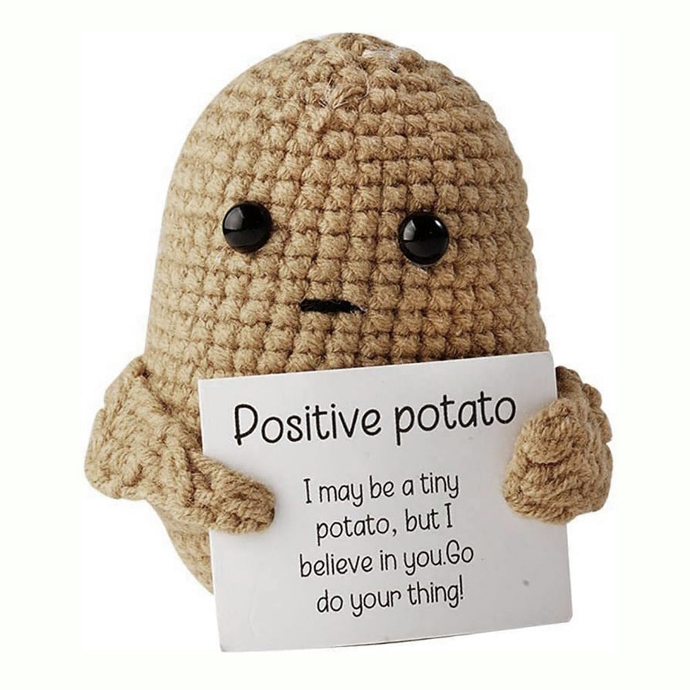 Positive Potato Affirmation Funny Gifts Cute Wool Knitting Doll With Positive Card Positivity Affirmation Cards Funny Knitted Potato Doll Xmas ShopOnlyDeal