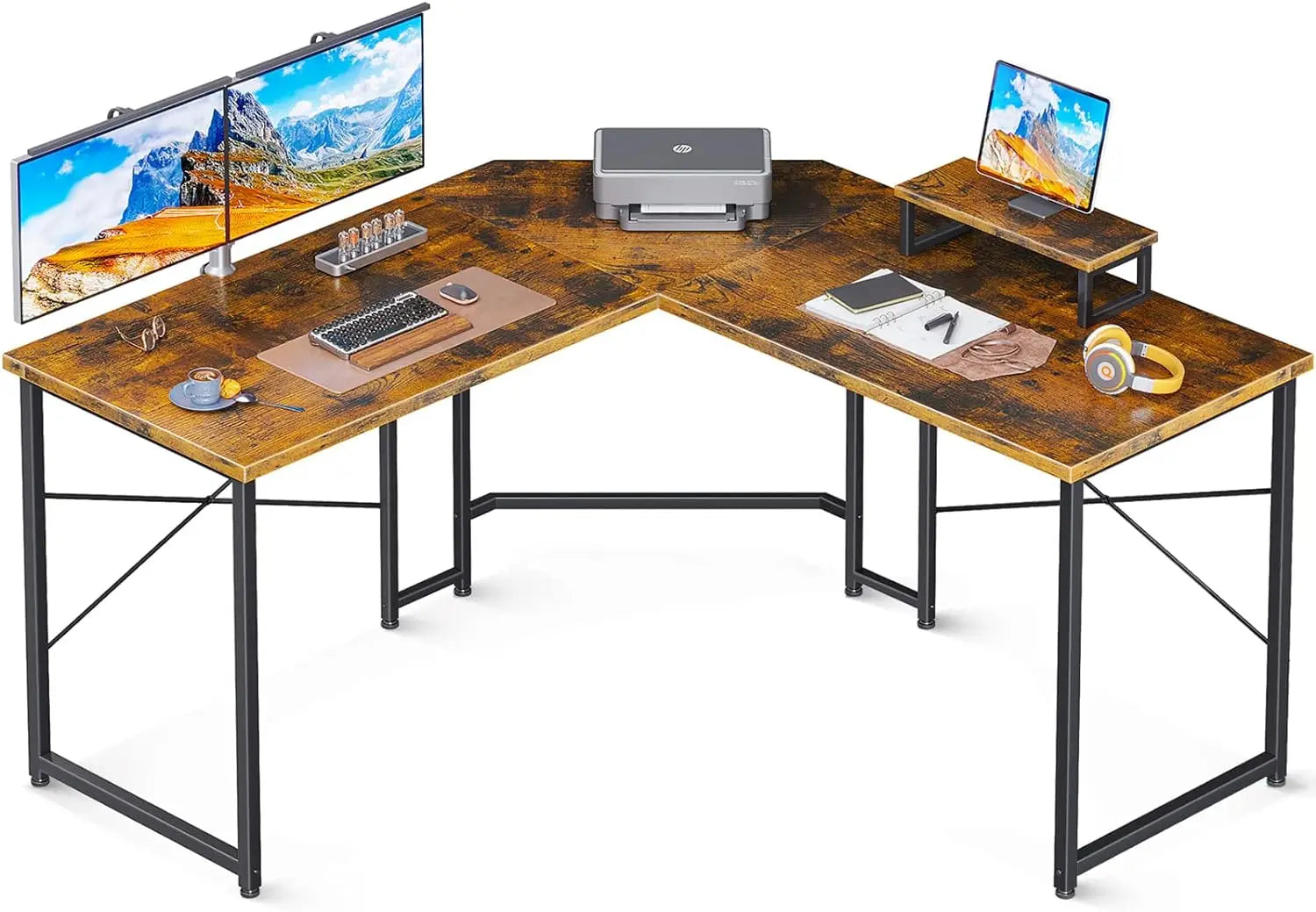 L Shaped Gaming Desk, 51 Inch Computer Desk with Monitor Stand, PC Gaming Desk, Corner Desk Table for Home Office ShopOnlyDeal