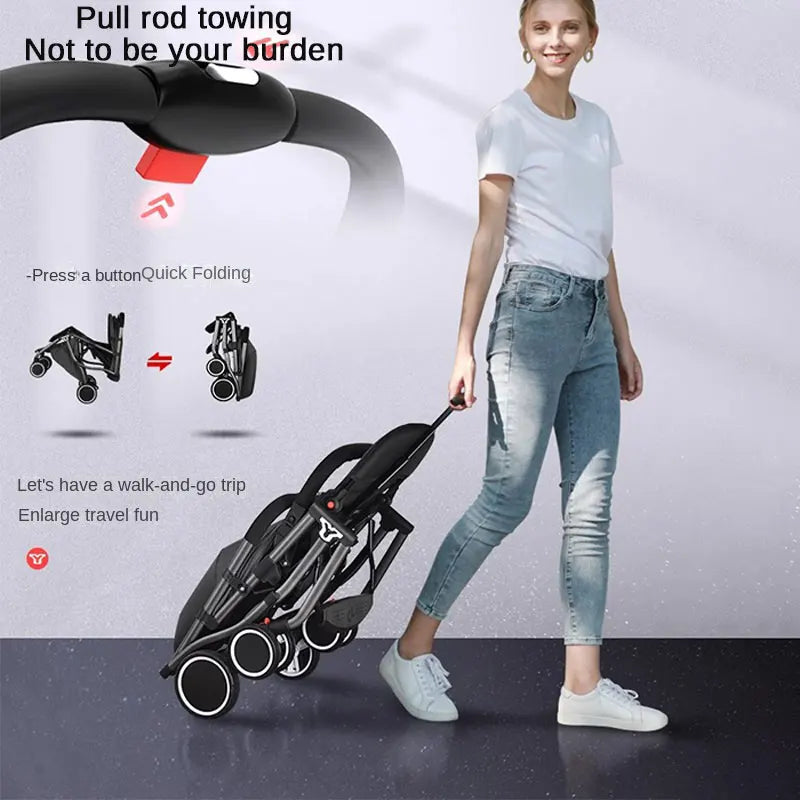 One-Touch Folding to Board the Baby Stroller Lightweight Four-Wheel Shock Sitting and Lying Down One-Way Push Newborn Stroller ShopOnlyDeal