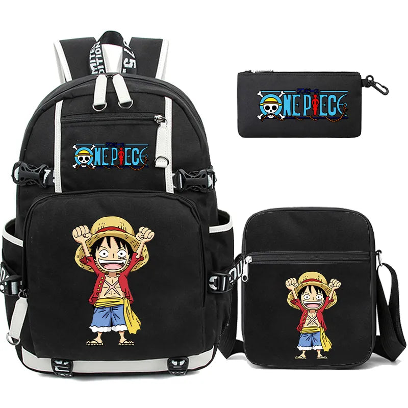 3Pcs/Set Anime One Piece Big Capacity Backpack - Monkey D. Luffy, Teenagers Student Schoolbag, Boy/Girl Rucksacks, Back to School ShopOnlyDeal