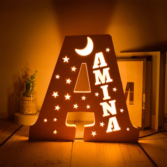 Personalized Wall Decor LED Night Light  24 Letters with Name Stars Moon Bedroom Decor Baby Wooden Sign Lamp Christmas Kids Gifts ShopOnlyDeal