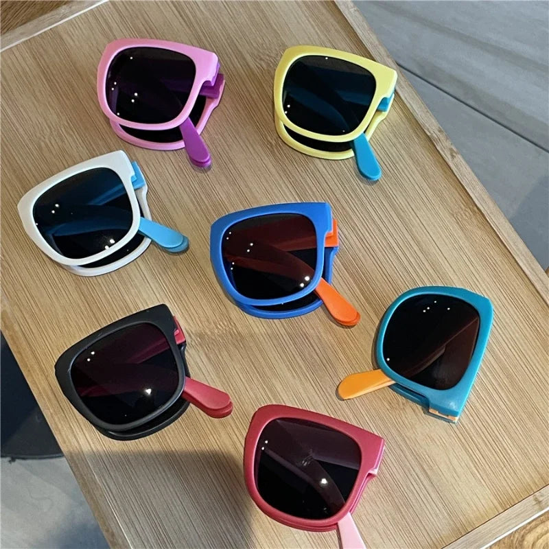 Kids Outdoor Foldable Sunglasses Baby Boys Girls Travel Goggle Shades Eyewear Vintage Square Frame UV Sun Glasses for Children ShopOnlyDeal