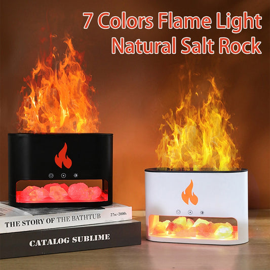 Fireplace Humidifier Himalayan Crystal Salt Rock Fire Lamp Volcano Air Humidifier Flame Aroma Smell Essential Oil Diffuser for Home 5V 2A ShopOnlyDeal